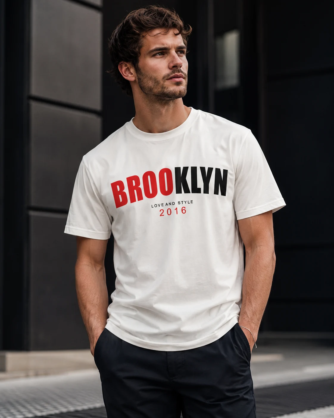 Modelo vestindo camisa Básica streetwear · Brooklyn