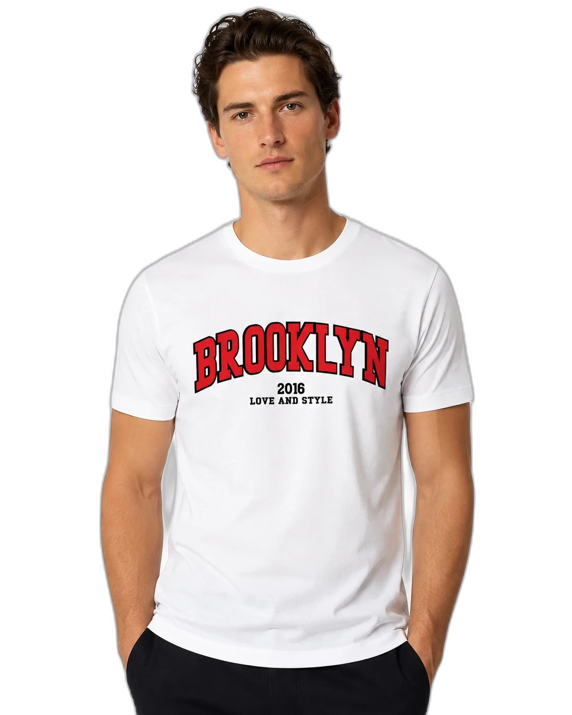 Camiseta Brooklyn branca · estampa collegiate